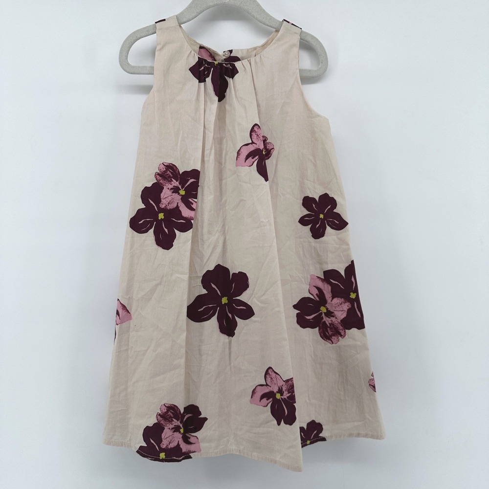Zara Girls Floral Sleeveless Open Back Dress Cream Purple Size 6-7 122cm NWT